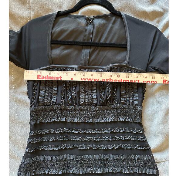 Vintage Tadashi‎ Black Mini Dress Long Sleeve Mesh Ruffle Trim Party Cocktail - Picture 9 of 11
